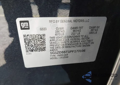 2023 Chevrolet Malibu Fwd 1Lt из США, поврежденный, VIN 1G1ZD5ST1PF173106